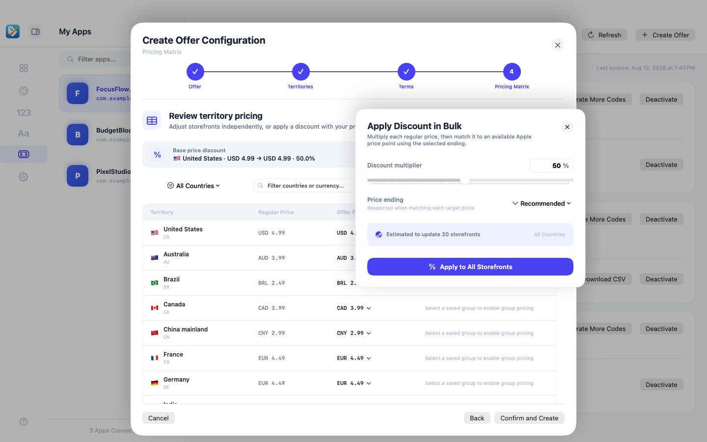 GoodPriceMatrix applying a bulk discount across offer-code storefront prices
